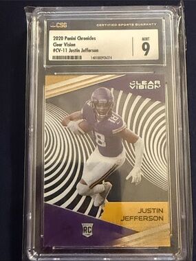 JUSTIN JEFFERSON 2020 CLEAR VISION ROOKIE RC #CV11 CSG 9 MINT! VIKINGS LSU!